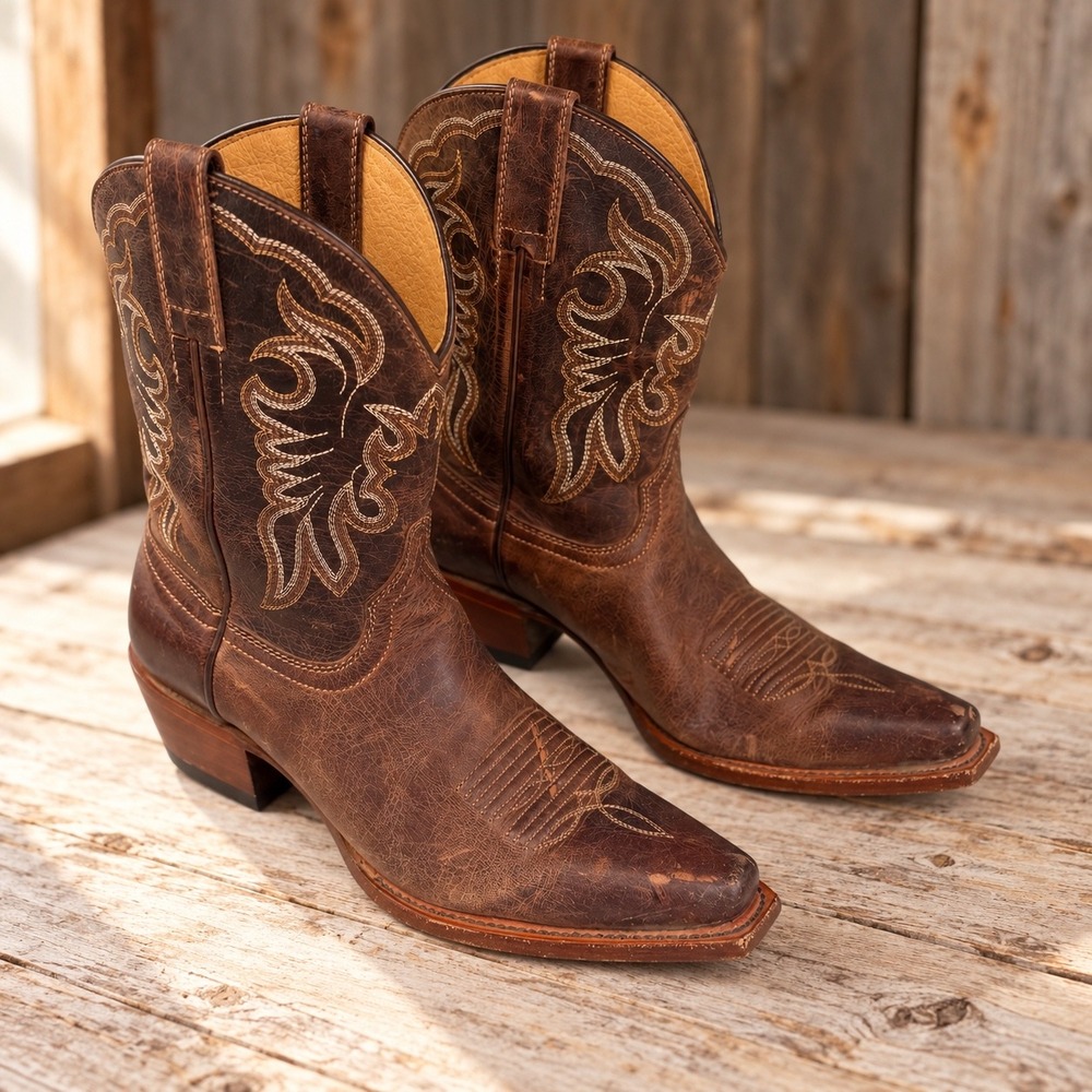 Shyanne Leather Cowboy Boots Western Rustic Cowgirl Brown Distressed Boho Sz 8